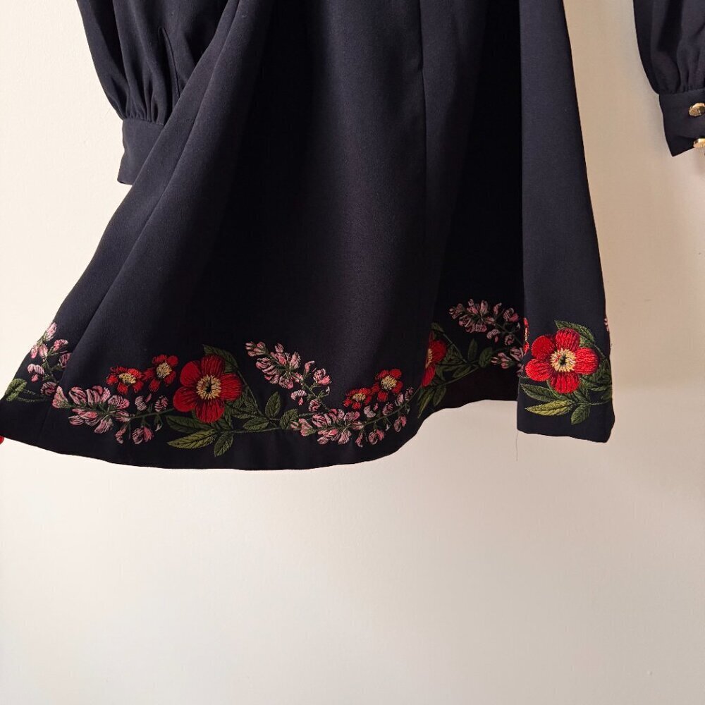 Ted Baker Long Sleeve Belted Floral Embroidered Dress Navy - Picture 4 of 14